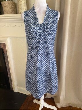 J. McLaughlin Blue & White Sleeveless Notch-Neck Mini Dress parrots woman’s 4